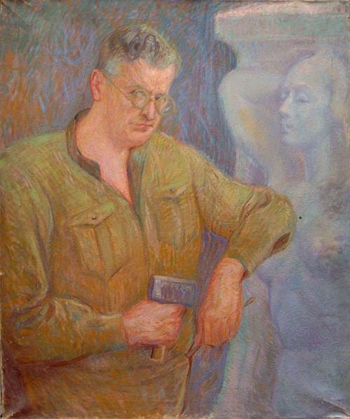 Johannes Martini Der Bildhauer Fritz Behn mit Faustel bei der Arbeit